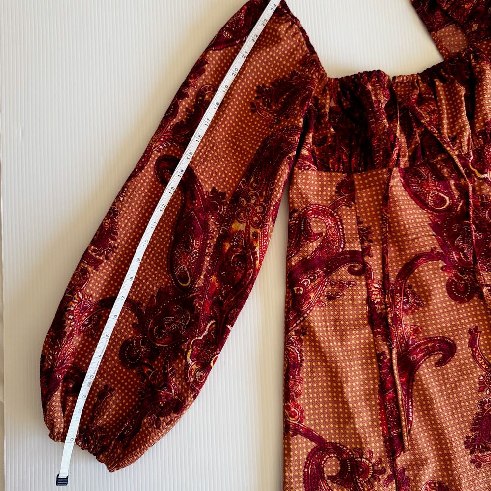 Urban Outfitters Paisley Mini Dress Smocked Balloon Sleeve Boho Small Peasant - Picture 11 of 16